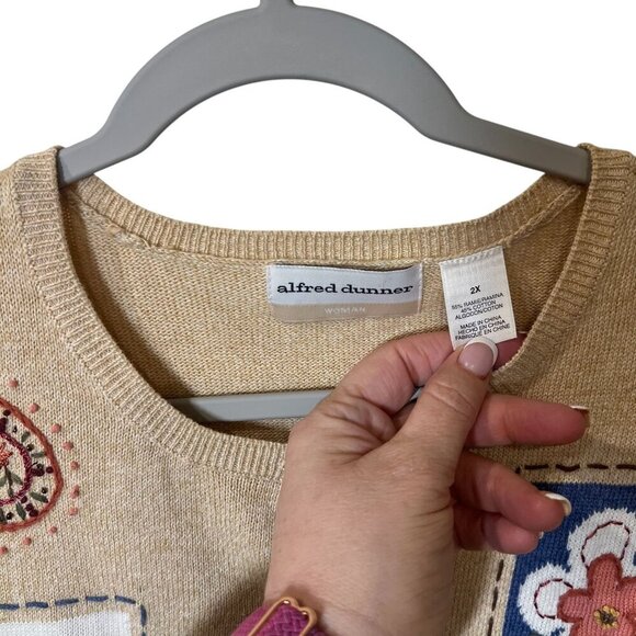 Alfred Dunner Womens Plus Size 2X Beige Cardigan With Floral & Paisley Embroider - Picture 3 of 5